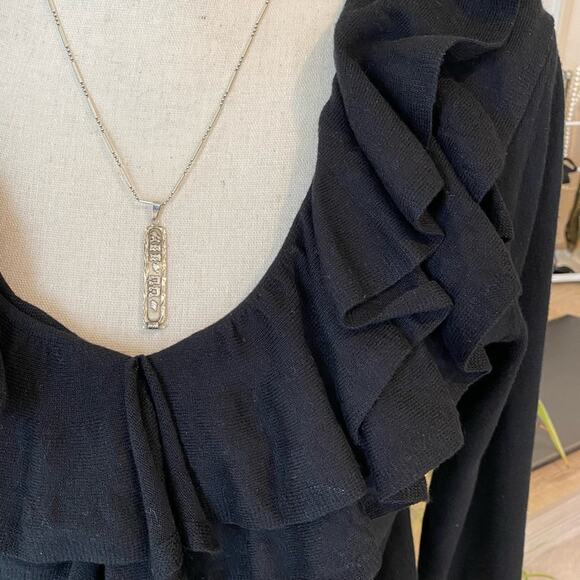 Lauren Ralph Lauren ruffle neck Black sweater Silk and Cotton Blend Size Small - Picture 8 of 13
